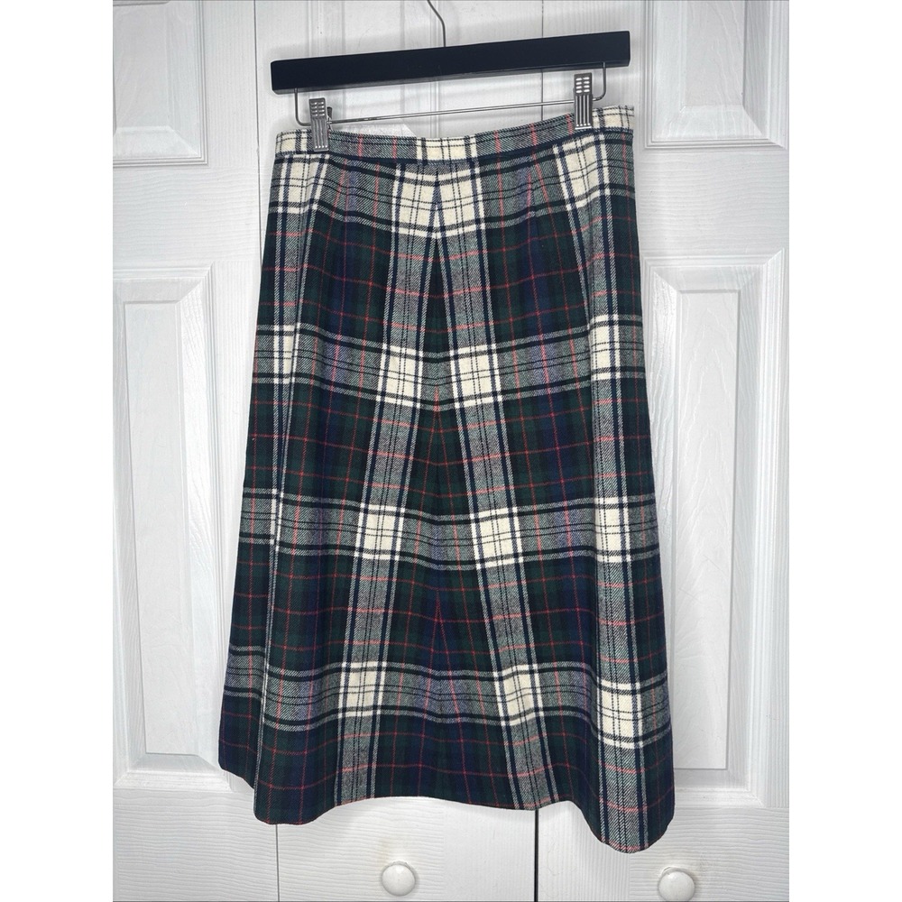 Vtg 70s Pendleton Wool Plaid Midi Skirt Size 14 Tartan Pleated Green Dress USA